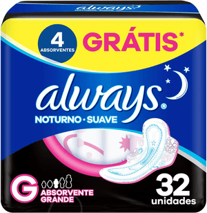 Produto Absorvente noturno suave g c/ abas 32 unidades always foto 1