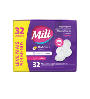 Produto Absorvente mili dia e noite suave c/ abas 32 unidades leve mais por menos foto 1