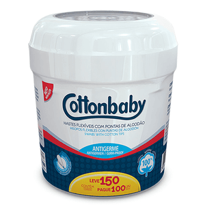 Produto Hastes flexiveis cottonbaby pote com 150 unidades foto 1