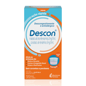 Produto Descon maleato de bronfeniramina 2mg/5ml + cloridrato de fenilefrina 5mg/5ml xarope sabor uva 120ml foto 1