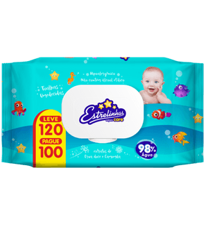 Produto Tolhas umedecidas estrelinhas wipes care leve 120 pague 100 hygieline foto 1
