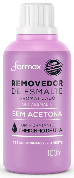 Produto Removedor de esmalte sem acetona aroma de uva 100ml farmax foto 1