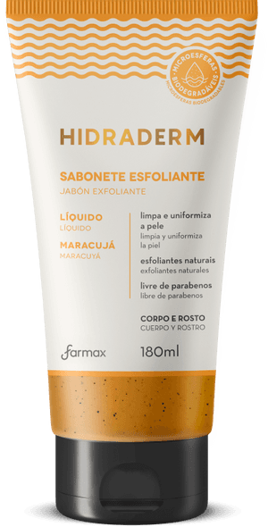 Produto Sabonete líquido hidraderm esfoliante corpo e rosto maracujá 180ml farmax foto 1