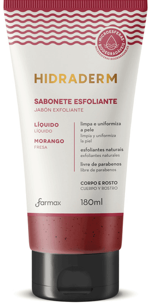 Produto Sabonete líquido hidraderm esfoliante corpo e rosto morango 180ml farmax foto 1