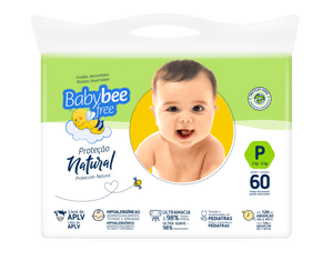Produto Fralda infantil proteção natural p 60 unidades baby bee free foto 1