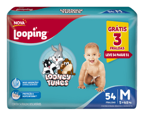 Produto Fralda infantil looney tunes hiper m 54 unidades looping foto 1