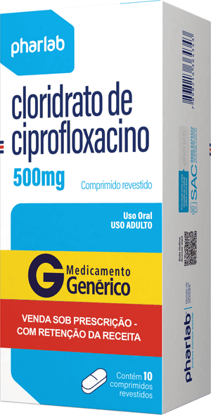Produto Cloridrato de ciprofloxacino 500mg com 10 comprimidos (antib) pharlab foto 1