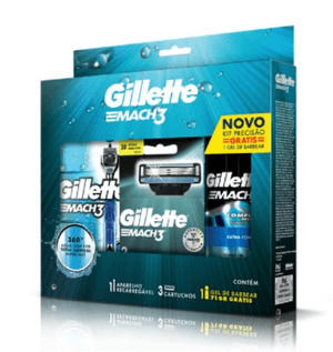 Produto Kit aparelho de barbear gillette mach3 acqua grip + 3 cargas + gel de barbear foto 1