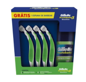 Produto Kit gillette prestobarba 3 sensecare com 4 aparelhos + 1 mini espuma de barbear 57ml gratis foto 1