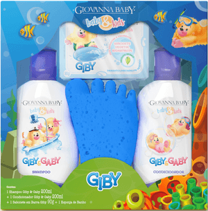 Produto Kit hora do banho gaby shampoo 200ml + condicionador 200ml + sabonete em barra 90g + 1 esponja de banho azul giovanna baby foto 1