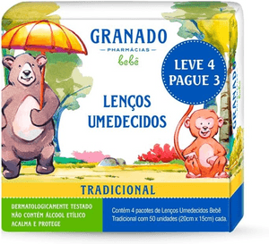 Produto Kit lenço umedecido bebê tradicional sem álcool leve 4 pague 3 com 50 unidades cada granado foto 1