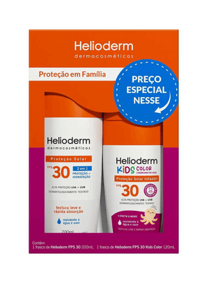 Produto Kit família protetor solar corporal fps30 200ml + kids color fps30 120g helioderm foto 1