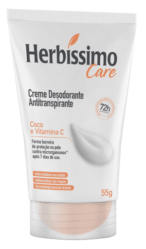 Produto Desodorante creme bisnaga antiperspirante coco e vitamina c 55g herbíssimo foto 1