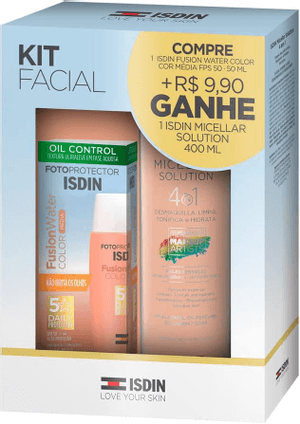 Produto Kit facial protetor solar fusion water cor média fps50 50ml + solução micelar 400ml isdin foto 1