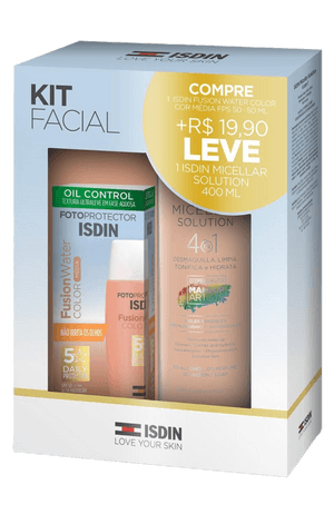 Produto Kit protetor solar facial fusion water color cor média fps50 50ml + solução micellar 400ml isdin foto 1