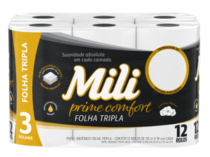 Produto Papel higiênico folha tripla prime 12 rolos com 20 metros mili foto 1