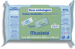 Produto Toalha umedecida à base de plantas 60 unidades mustela foto 1