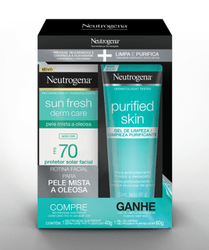 Produto Kit protetor solar facial sun fresh derm care fps 70 40g + gel de limpeza purified skin 60g neutrogena foto 1