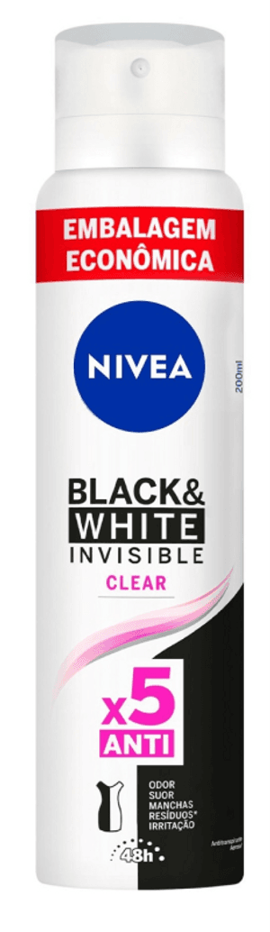 Produto Desodorante antitranspirante aerosol black & white invisible clear feminino 200ml nivea foto 1