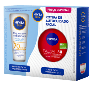 Produto Kit sun rotina de autocuidado facial protetor solar fps70 40ml + creme antissinais 100g nivea
 foto 1