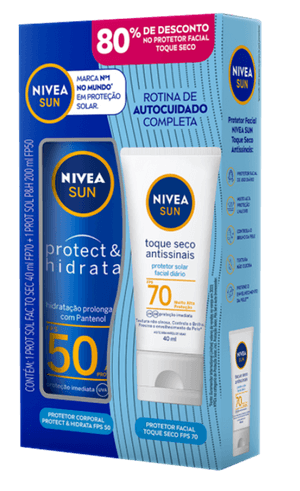 Produto Kit protetor solar nivea sun corporal fps50 200ml + protetor solar facial antissinais fps70 40ml nivea
 foto 1