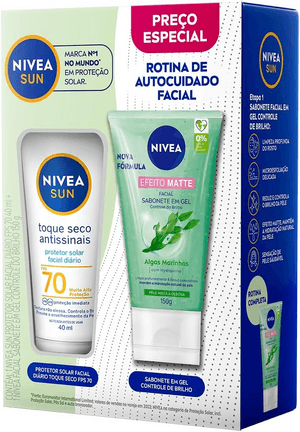 Produto Kit rotina de autocuidado facial protetor solar antissinais fps70 40ml + sabonete em gel 150g nivea foto 1