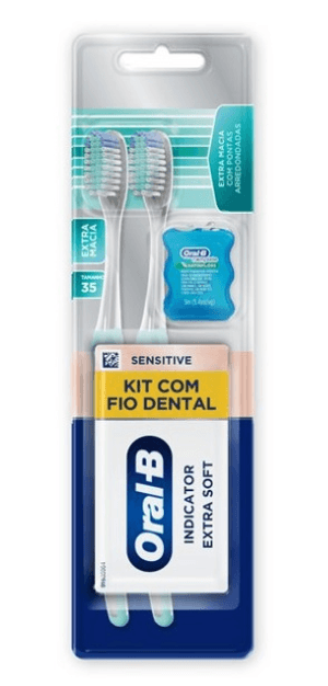 Produto Escova dental oral b sensitive indicator extra soft com 2 unidades + 1 fio dental satin floss foto 1