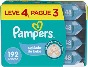 Produto Kit lenços umedecidos cuidado de bebê 4 pacotes c/ 48 unidades cada pampers foto 1