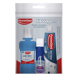 Produto Kit viagem powerdent enxaguante bucal 60ml + escova dental + creme dental 50g + fio dental 2203 foto 1