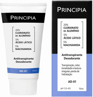 Produto Desodorante antitranspirante 20% cloridrato de alumínio + 5% ácido lático + 5% niacinamida ad-01 com 70ml principia foto 1