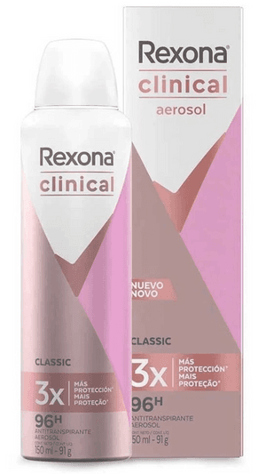 Produto Desodorante aerosol antitranspirante rexona clinical classic feminino 150ml
 foto 1