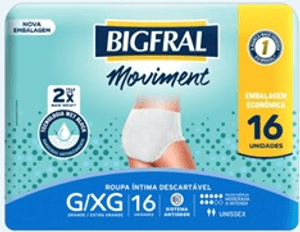 Produto Roupa íntima para incontinência bigfral moviment unissex g/xg 16 unidades embalagem econômica foto 1