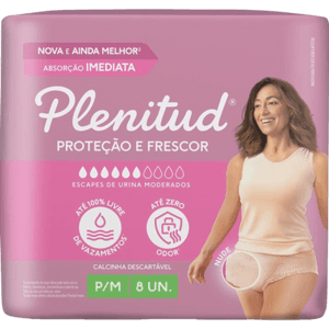 Produto Roupa íntima descartável feminina p/m absorção moderada a intensa 8 unidades plenitud
 foto 1