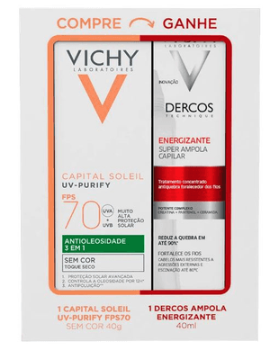 Produto Kit vichy protetor solar facial purify fps70 sem cor 40g + ampola capilar dercos energizante 40ml foto 1