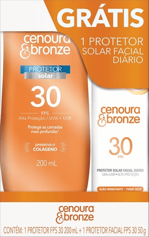 Produto Cenoura e bronze protetor solar fps30 200ml gratis protetor facial fps30 50g foto 1