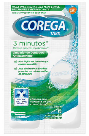 Produto Corega tabs 3 minutos pastilhas de limpeza com 6 pastilhas foto 1