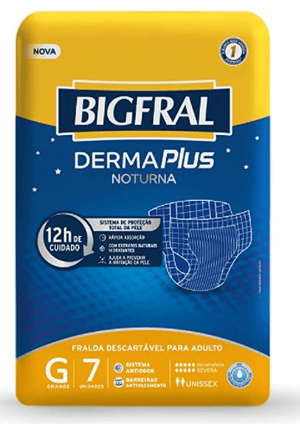 Produto Fralda descartavel para incontinencia bigfral derma plus noturna  tamanho g com 7 unidades foto 1