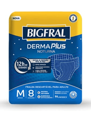 Produto Fralda descartavel para incontinencia bigfral derma plus noturna tamanho m com 8 unidades foto 1