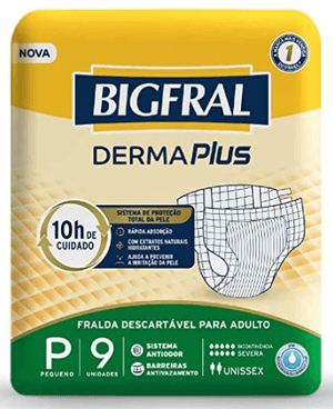 Produto Fralda descartavel para incontinencia bigfral derma plus tamanho p com 9 unidades foto 1