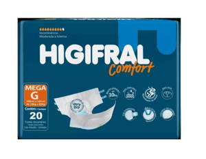 Produto Fralda descartável para incontinência higifral confort mega tamanho g  20 unidades foto 1