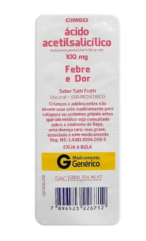 Produto Acido acetilsalicilico pediatrico 100mg caixa com 10 comprimidos generico cimed foto 1
