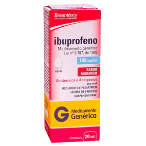 Produto Ibuprofeno 100 mg frasco com 20 ml sabor morango biosintetica foto 1