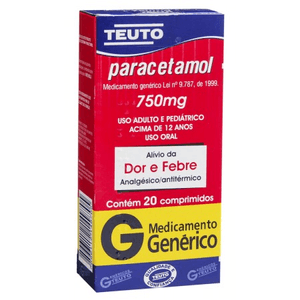 Produto Paracetamol 750mg 20 comprimidos genérico teuto foto 1
