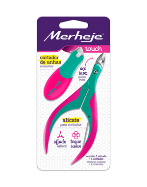 Produto Conjunto merheje touch cortador de unha + alicate para cutículas verde/pink foto 1